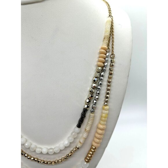 Lane Bryant Necklace Layered Beige White Silver-tone Beaded With Gold-tone 28 in - Picture 4 of 10